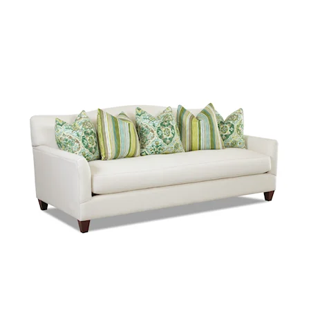 Contemporary Stationary Sofa with Bench Seat Cushion and Camel Back